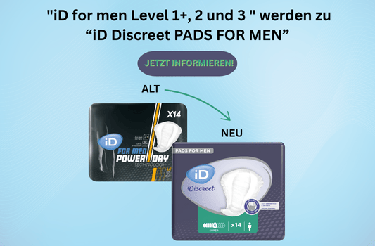 &quot;iD for men Level 1+, 2 und 3&quot;  werden zu &quot;iD Discreet Pads for Men&quot; - iD Discreet Pads for Men – Sicherer Schutz bei leichter Blasenschwäche