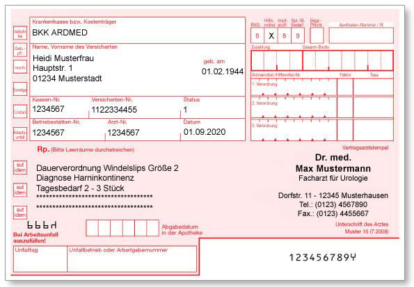 Musterrezept Inkontinenzhilfsmittel