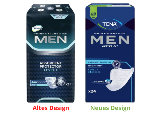 Altes-Design-Neues-Design-TENA-Men-Active-Fit-Level 0,1,2,3
