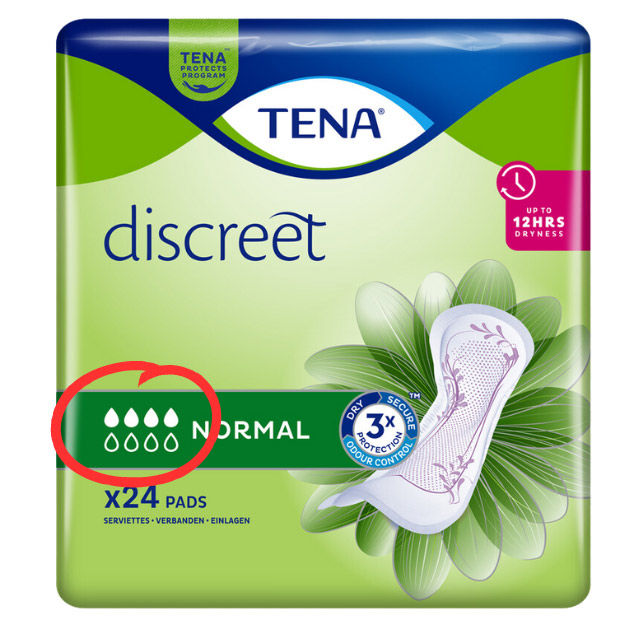TENA Lady Discreet Normal - neue Tropfenskala auf der Verpackung