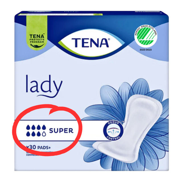 TENA Lady Super neue Tropfenangabe auf der Verpackung