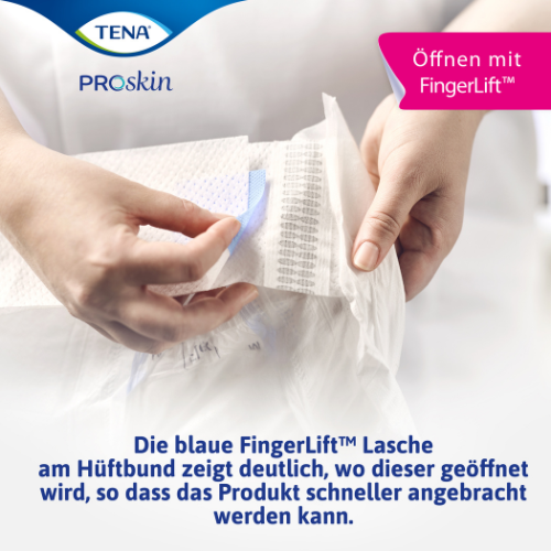 TENA Flex FingerLift Lasche - gleich sehen, wo die Windel geöffnet wird. 