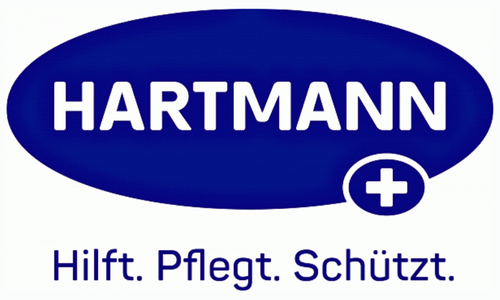 Hartmann-Logo mit Slogan "Hilft.Pflegt.Schützt."