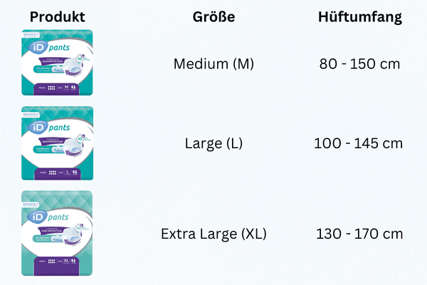 Größenübersicht iD Pants Maxi