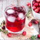 Cranberry-Saft zur Vorbeugung von Blasenentzündungen und ein paar Cranberrys in einer Schüssel
