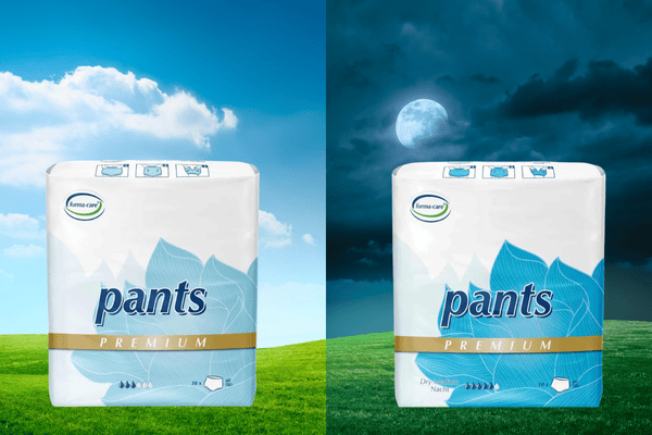 forma-care Premium Dry Pants Day & Night Packshots vor Tag / Nacht-Hintergrund