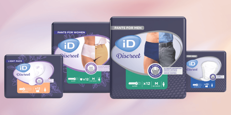 iD Discreet Produktreihe Packshots vor femininem Hintergrund