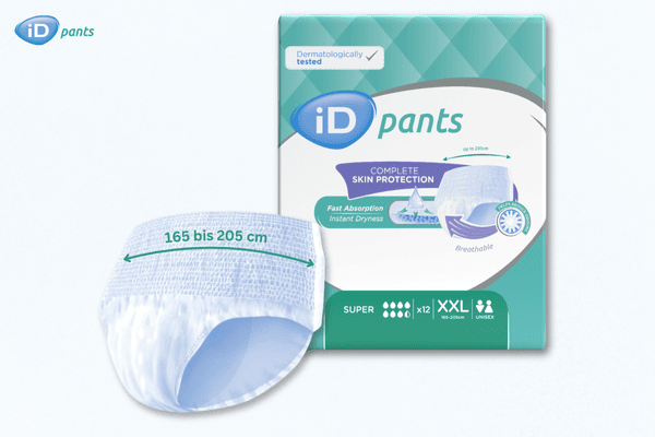 iD Pants Super XXL Packung und Produkt mit Größenangabe Hüftumfang