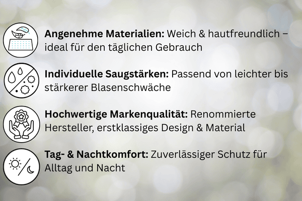 Vorteile - Inkontinenzmaterial für Frauen Grafik