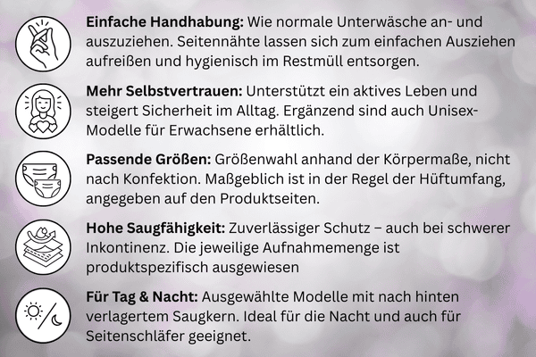 Vorteile Windelhosen für Damen Grafik