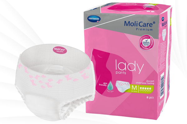 MoliCare Lady Pants Bestseller - Größe M Saugstärke 5 Tropfen - Packung und Produkt