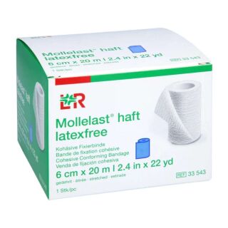 Mollelast haft color latexfrei Koh&auml;sive Fixierbinde 6 cm x 20 m blau