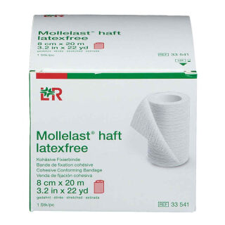 Mollelast haft color latexfrei Koh&auml;sive Fixierbinde 8 cm x 20 m rot