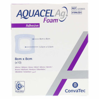 Aquacel Ag Foam adh&auml;siv 8 x 8 cm (10 Stk)